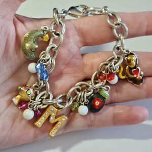 *Sale* AJMC Silver Tone Colorful Charm Bracelet 7"